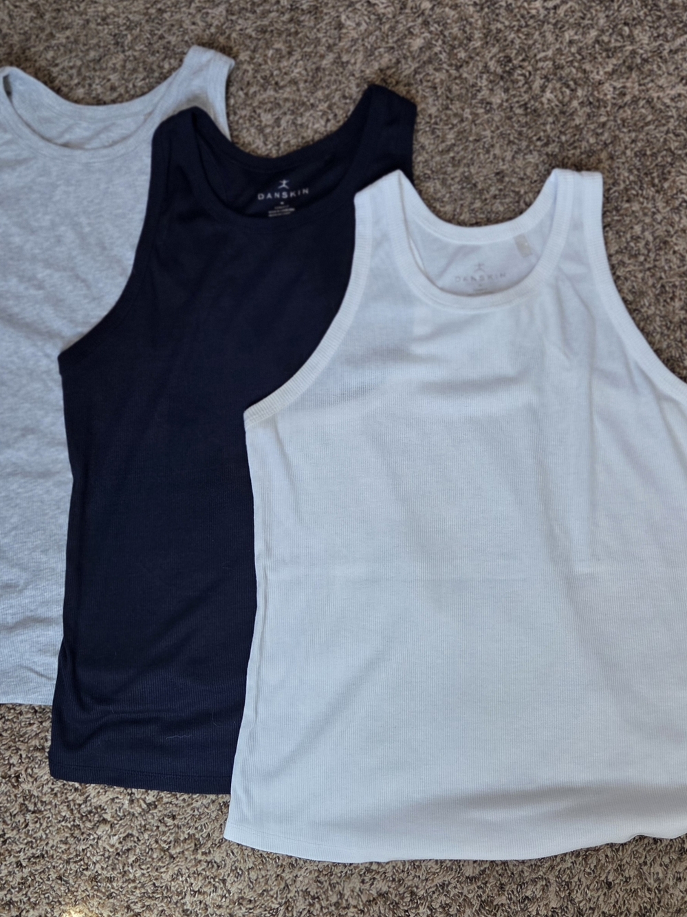 Danskin Ribbed Tank Tops - Navy, White, Gray - 3-Pack